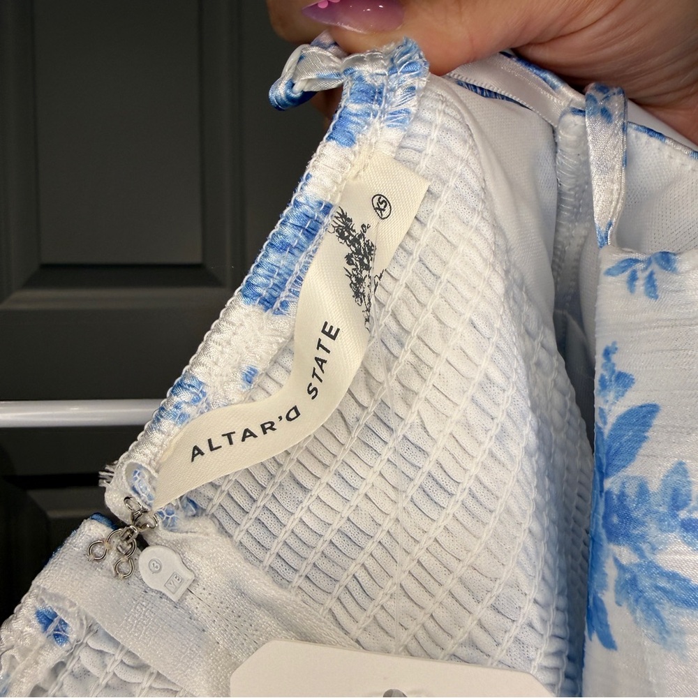 Altar'd State Blue Floral Tie-Front Tiered Mini Dress Size XS - Picture 5 of 7
